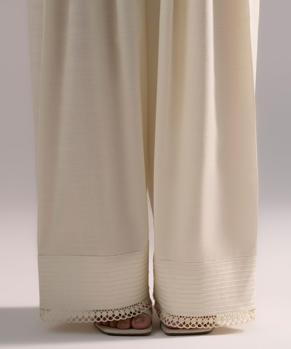 Women's RTW Cambric Solid Off White Farshi Shalwar