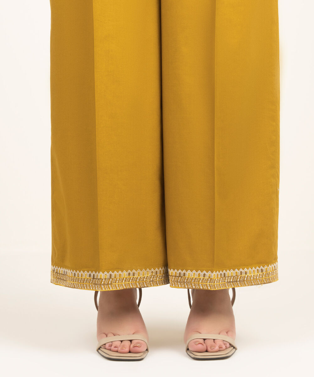 Women's RTW Cambric Embroidered Mustard Yellow Culottes