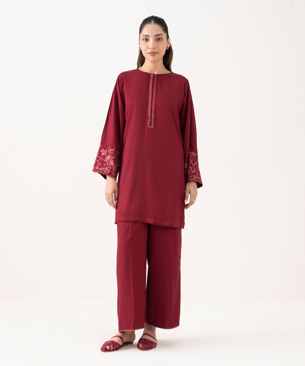 Women's RTW Cambric Maroon Dyed Boxy Shirt