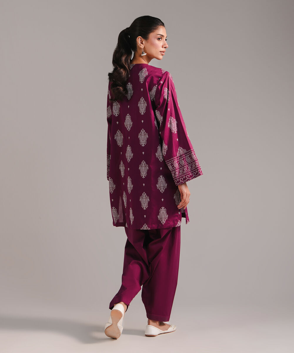 Women's RTW Lawn Printed Purple Straight Shirt