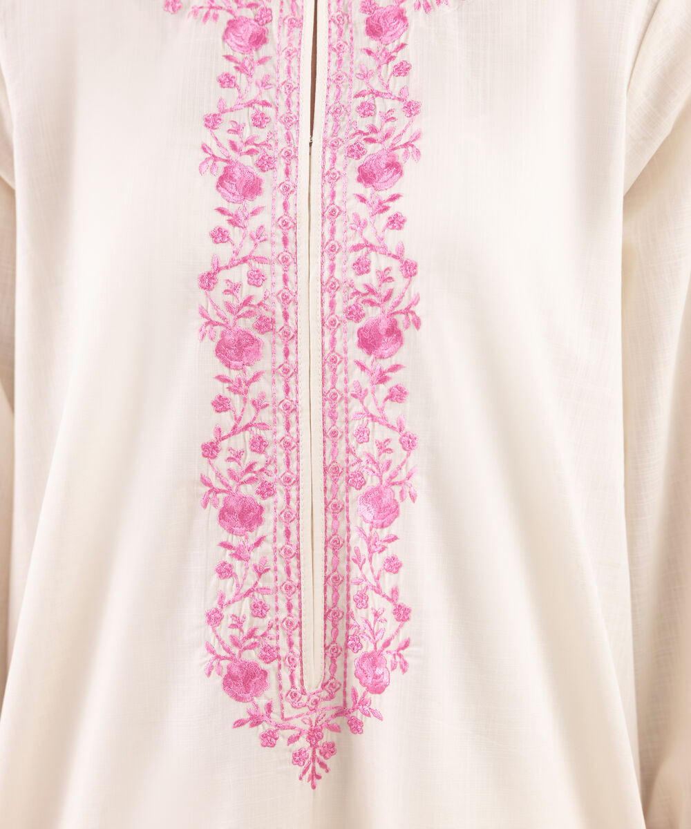 Women's RTW Cross Hatch Beige Embroidered A-Line Shirt