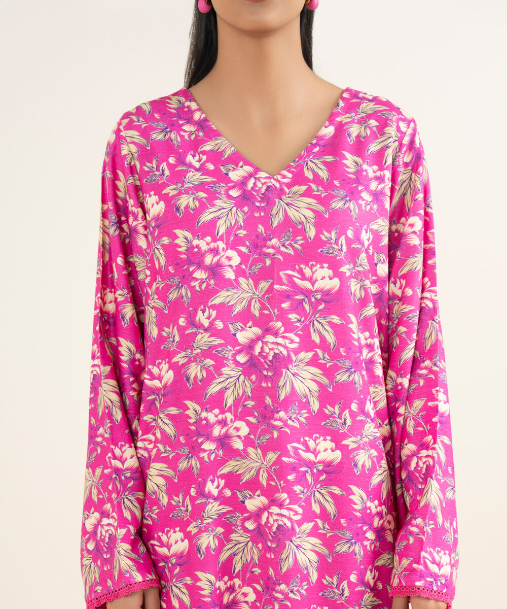 Women's RTW Herringbone Printed Pink A-Line Shirt