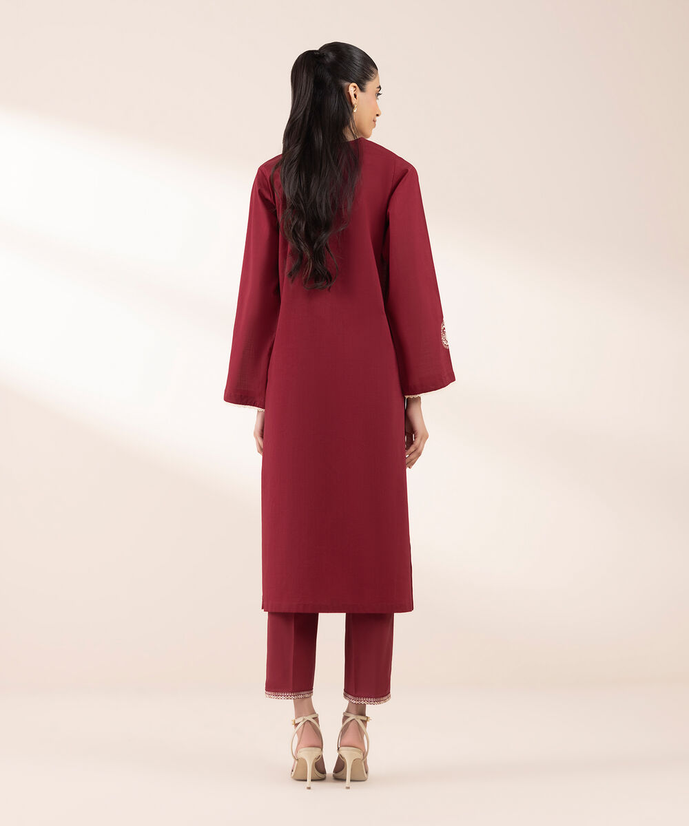 Women's RTW Cross Hatch Red Embroidered A-Line Shirt