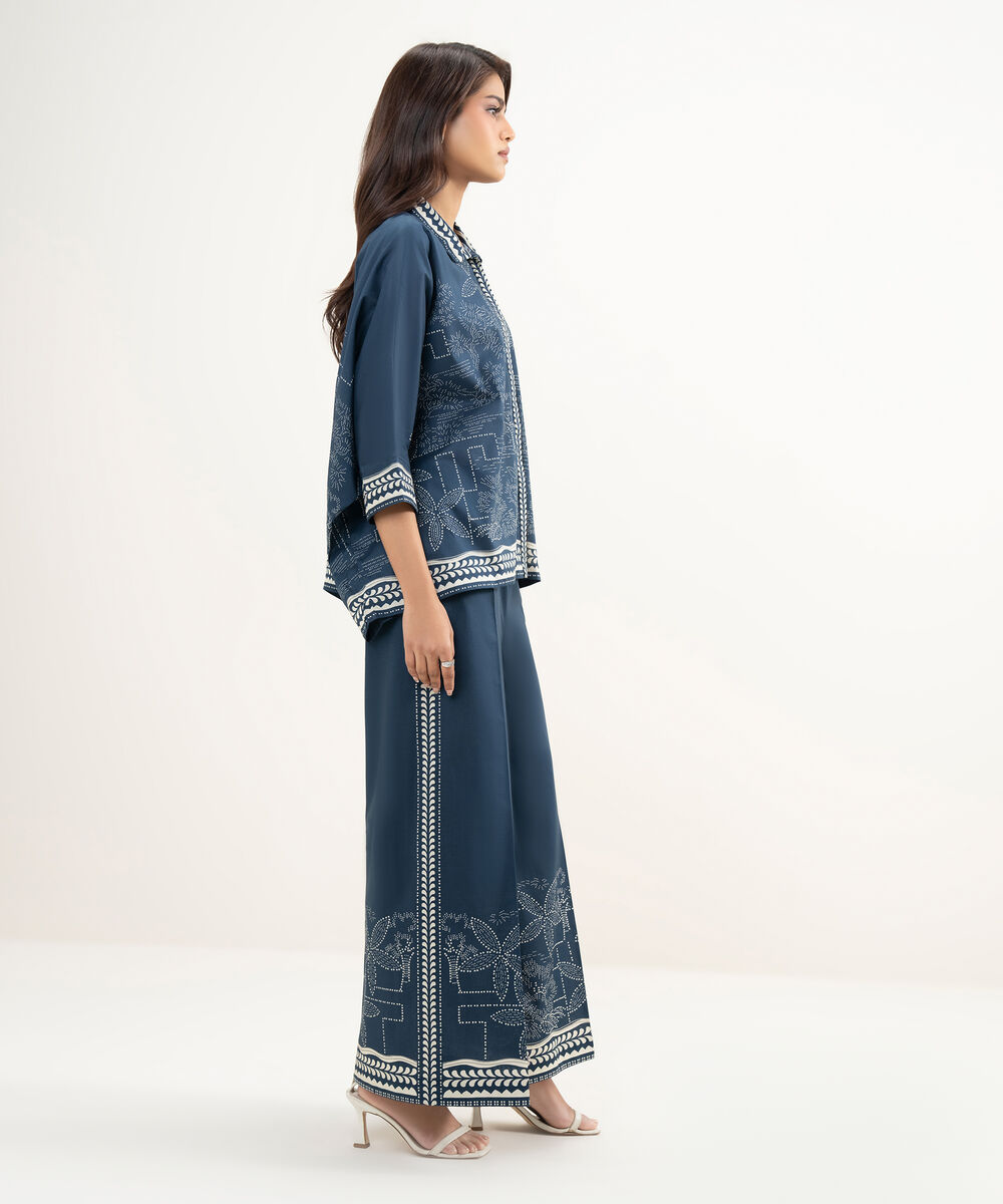 Women's RTW Lawn Printed Blue Culottes