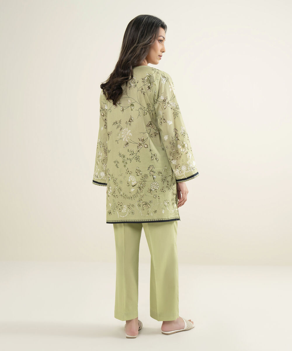 Women's RTW Lawn Embroidered Green Straight Shirt
