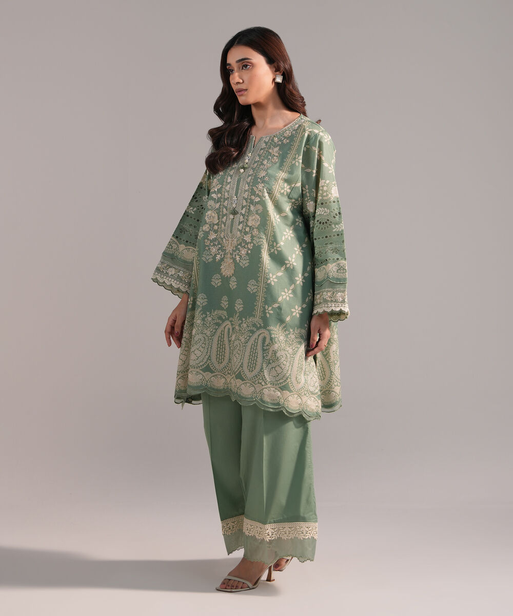 Women's RTW Zari Lawn Embroidered Green Straight Shirt