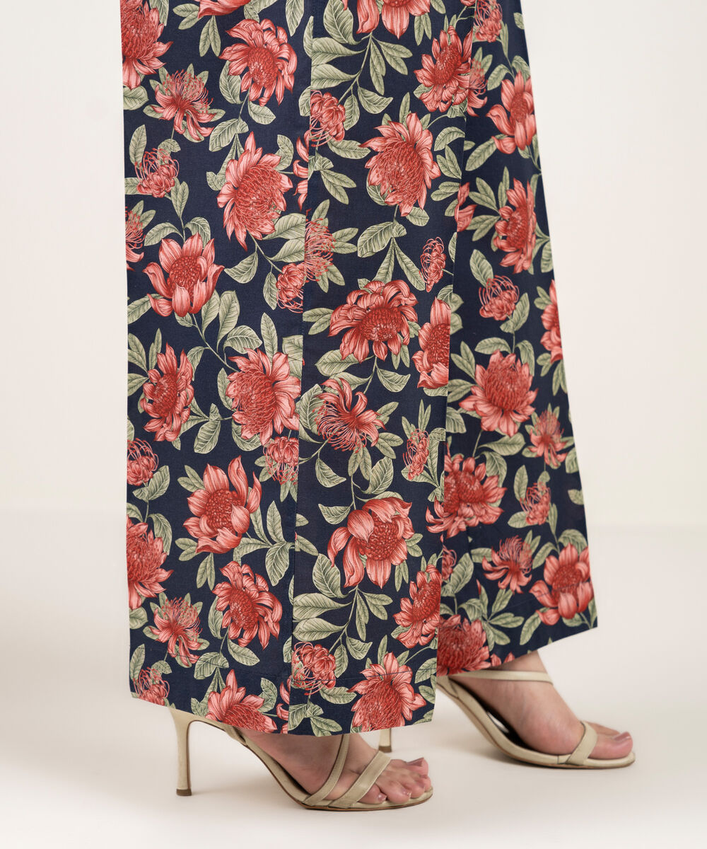 Women's RTW Cambric Printed Blue Flared Pants