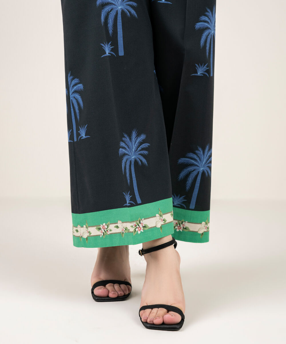 Women's RTW Cambric Printed Black Flared Pants