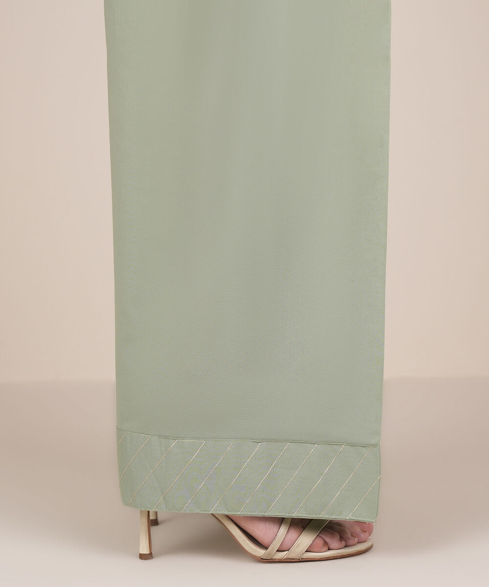 Women's RTW Cambric Green Solid Shalwar