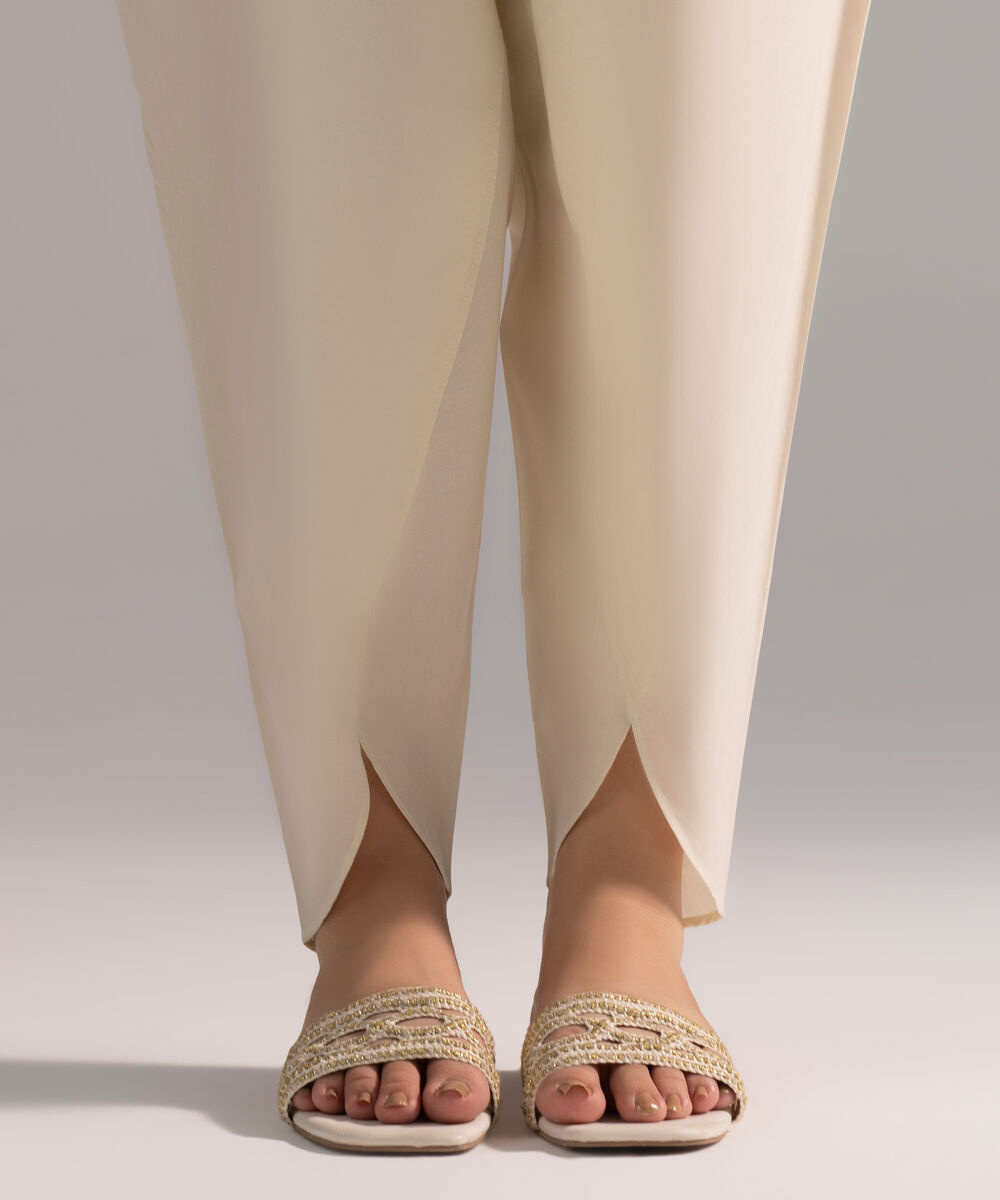 Women's RTW Cambric Solid Off White Skinny Shalwar