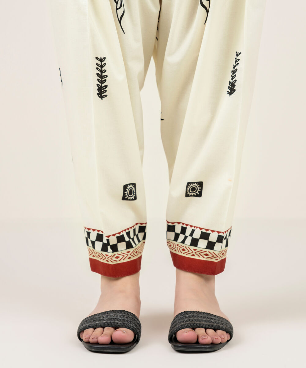 Women's RTW Cambric Printed Off White Shalwar