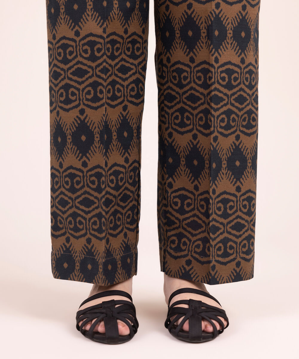 Women's RTW Cotton Printed Black Straight Pants