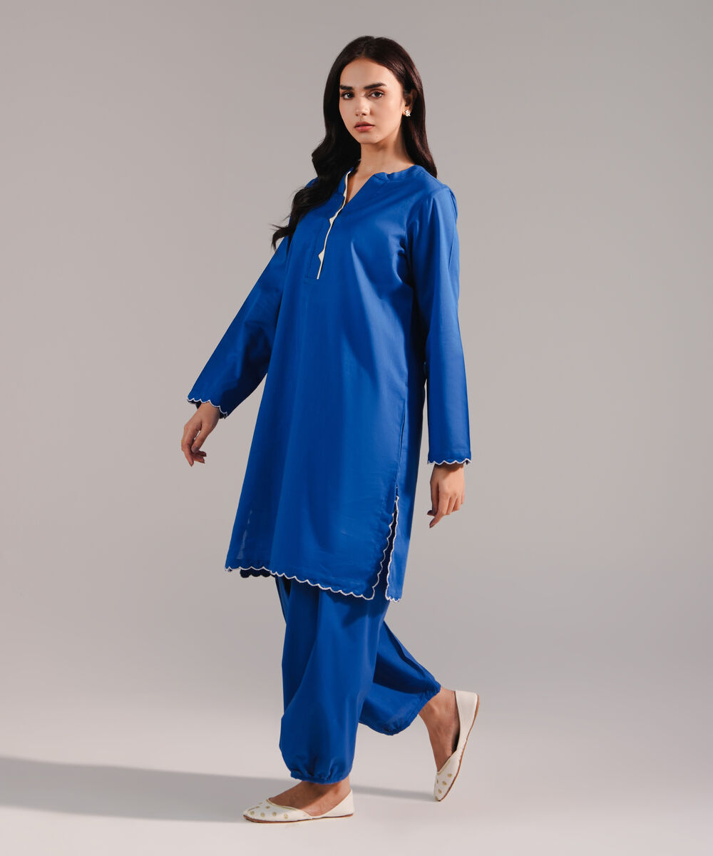 Women's RTW Crosshatch Solid Dark Blue Straight Shirt