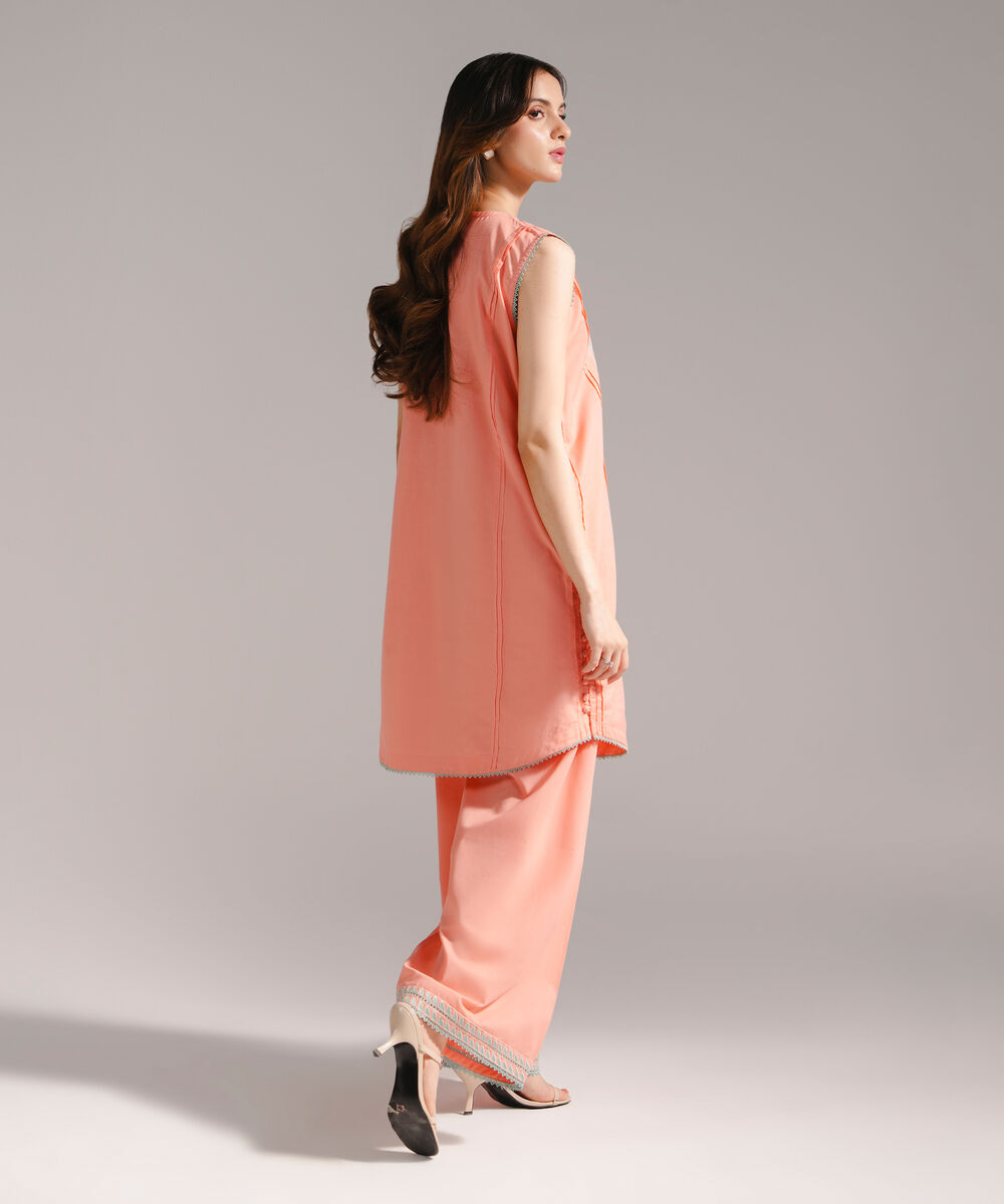 Women's RTW Zari Lawn Embroidered Straight Peach Shirt