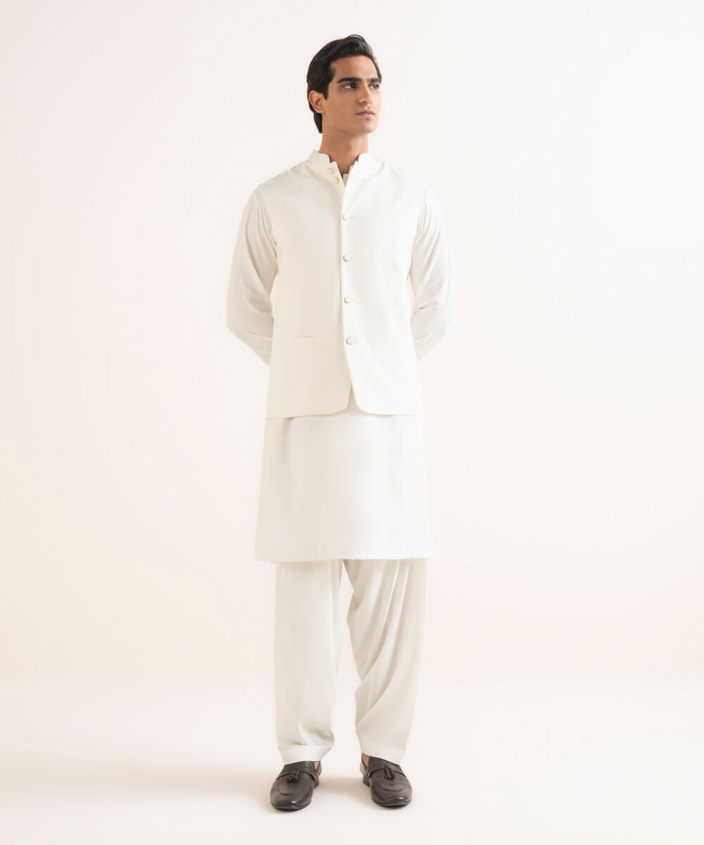 Men's Stitched Premium Cotton Off White Waistcoat