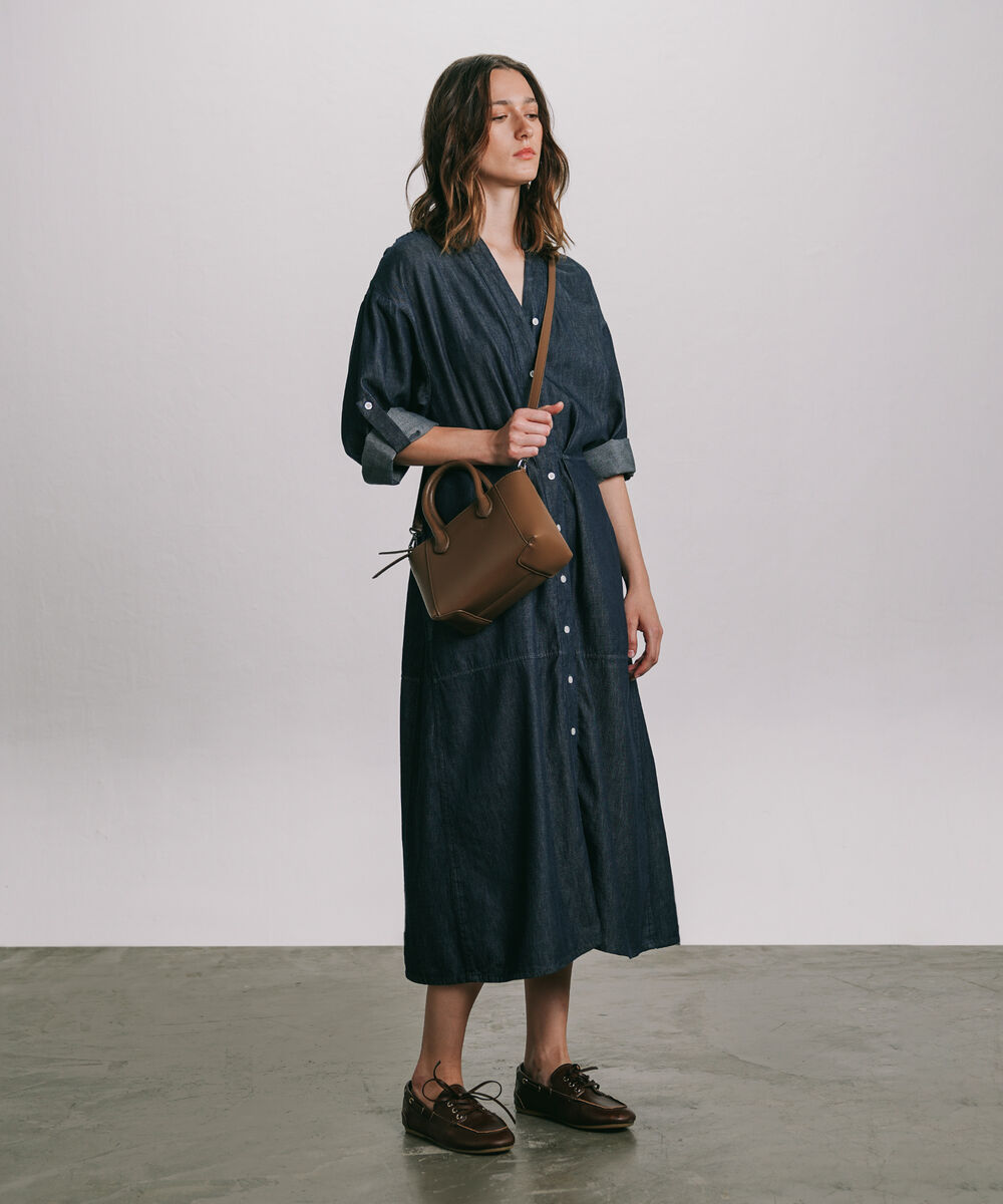 Women's Western Wear Blue Denim Dress With Waist Pleats