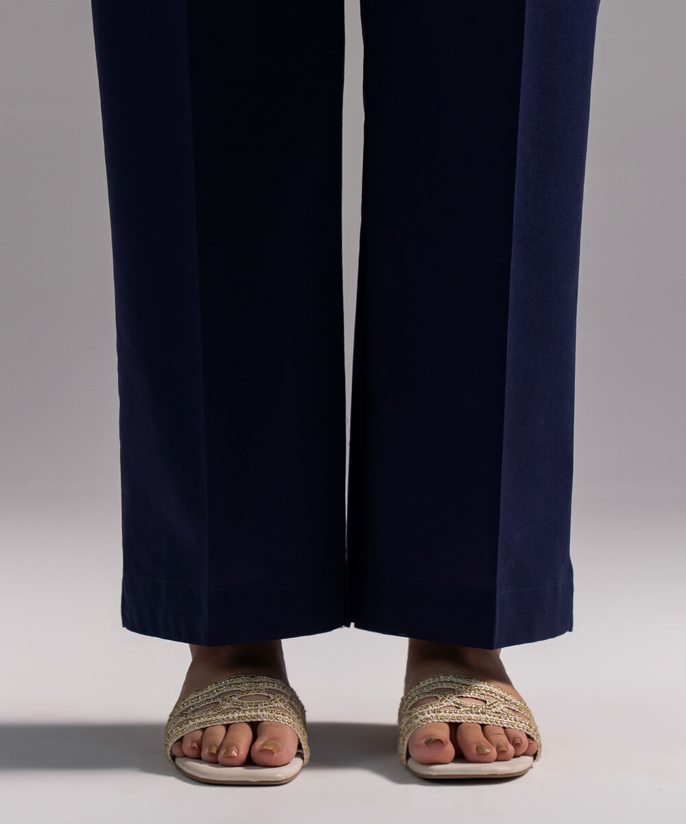 Women's RTW Cambric Solid Dark Blue Straight Pants