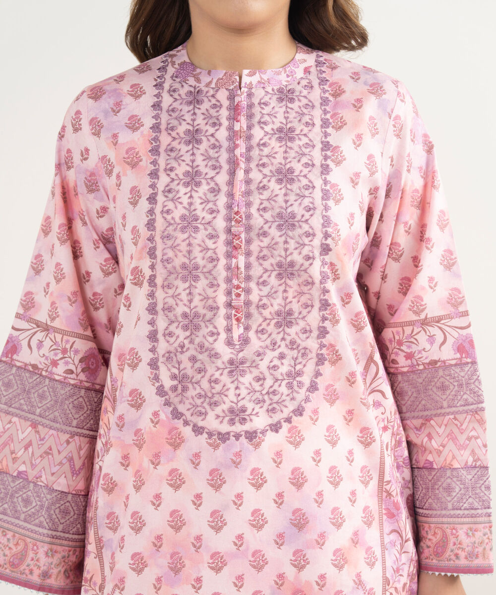 Women's Unstitched Lawn Embroidered Pink 3 Piece Suit