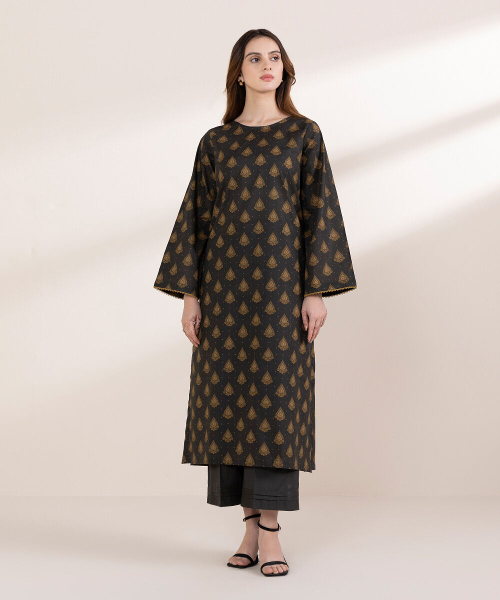 Women's RTW Cross Hatch Brown Printed A-Line Shirt