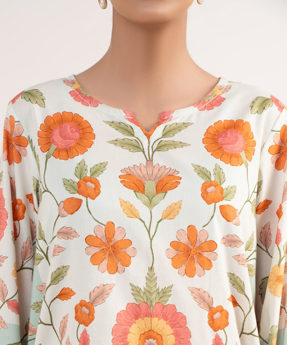 Women's RTW Lawn Viscose Off White Printed A-Line Shirt