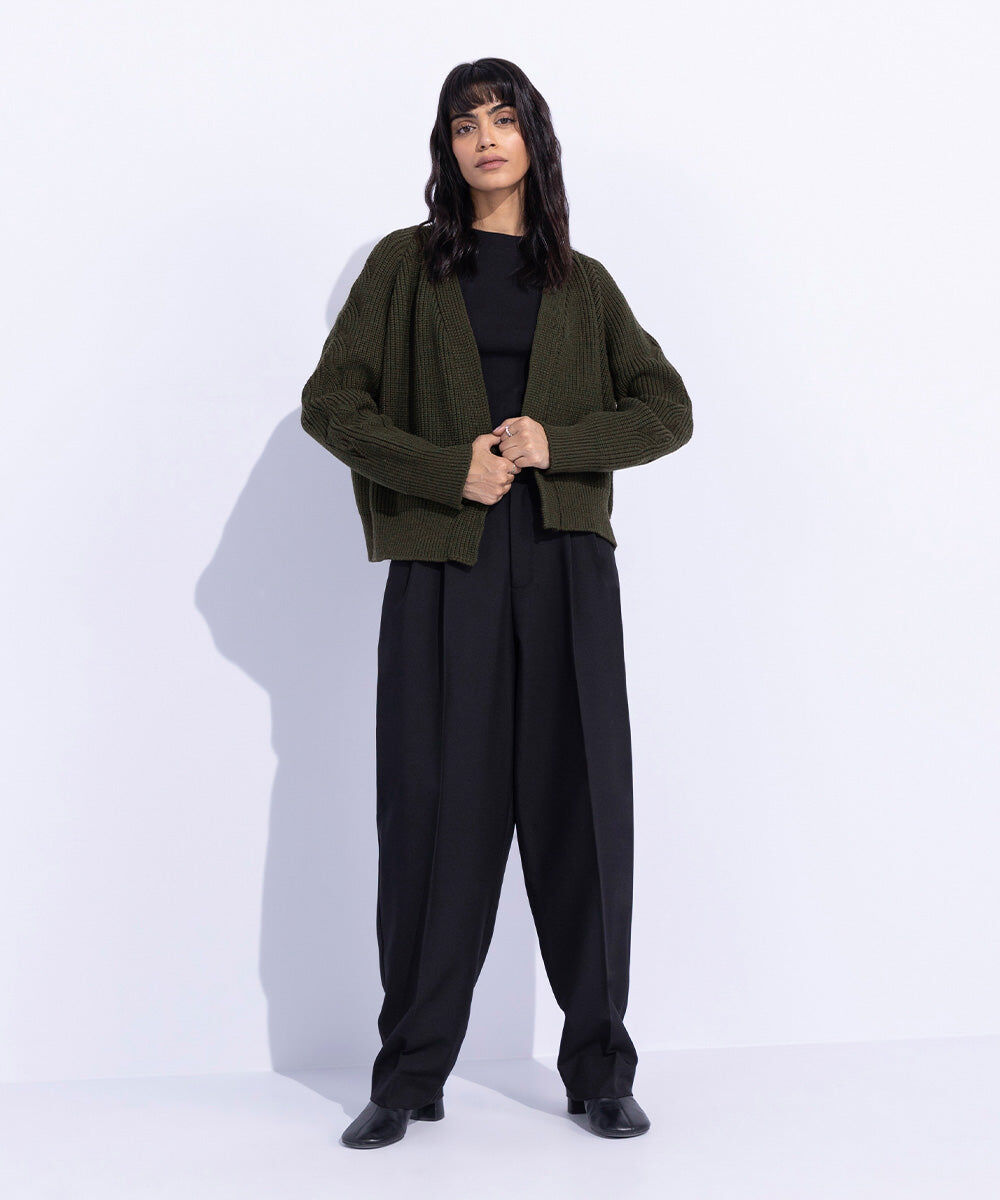 Woman - Green Chunky Knit Cardigan