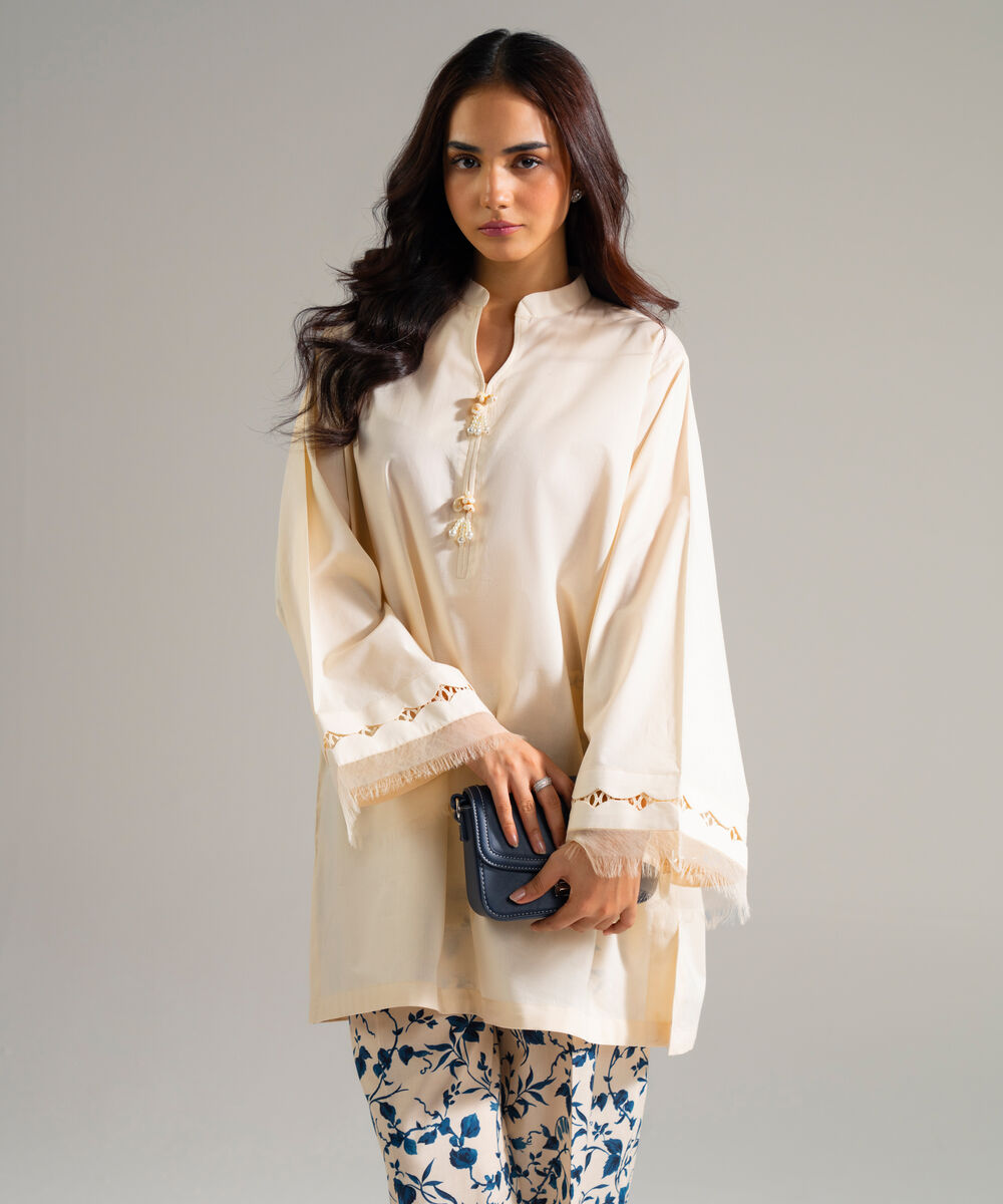 Women's RTW Cambric Solid Off White Straight Shirt