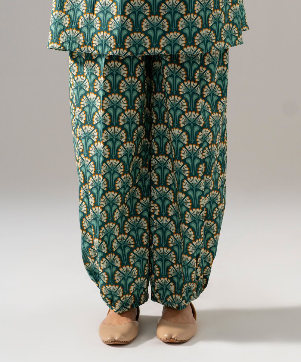 Women's RTW Seersucker Printed Teal 2 Piece Suit