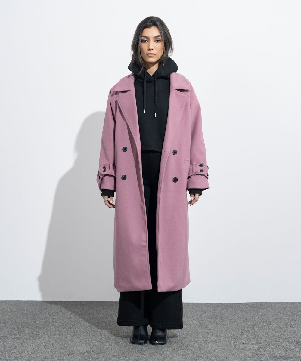 Women's Western Wear Pink Oversized Double Breasted Coat