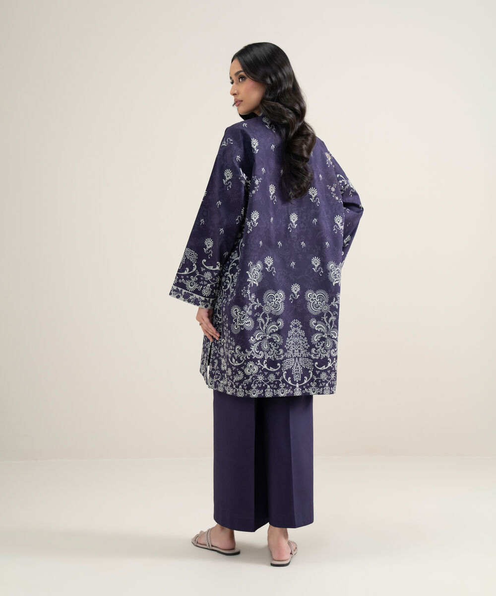 Women's Unstitched Lawn Printed Purple and Off White 2 Piece Suit