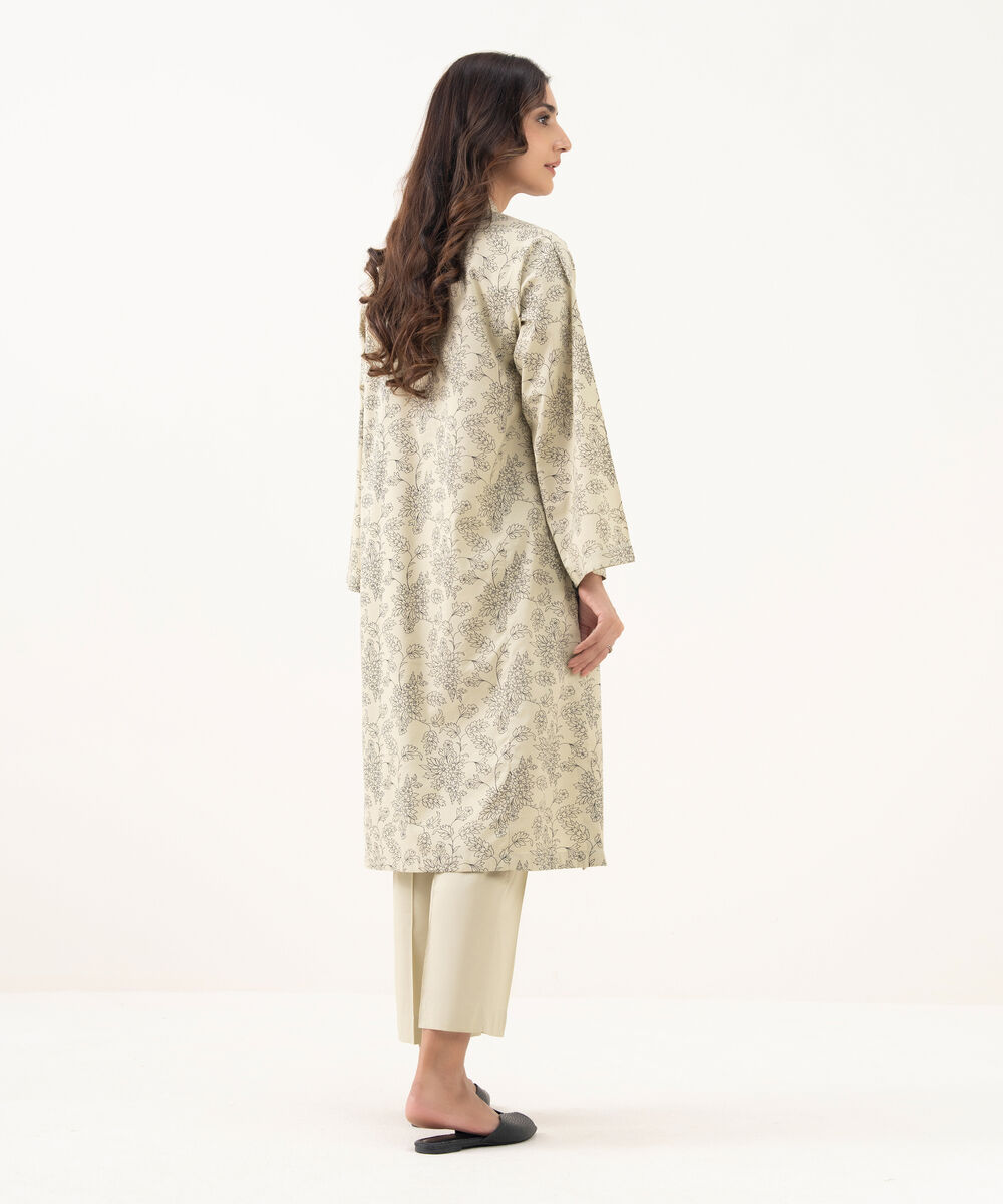 Women's RTW Cotton Viscose Printed Straight Beige Shirt
