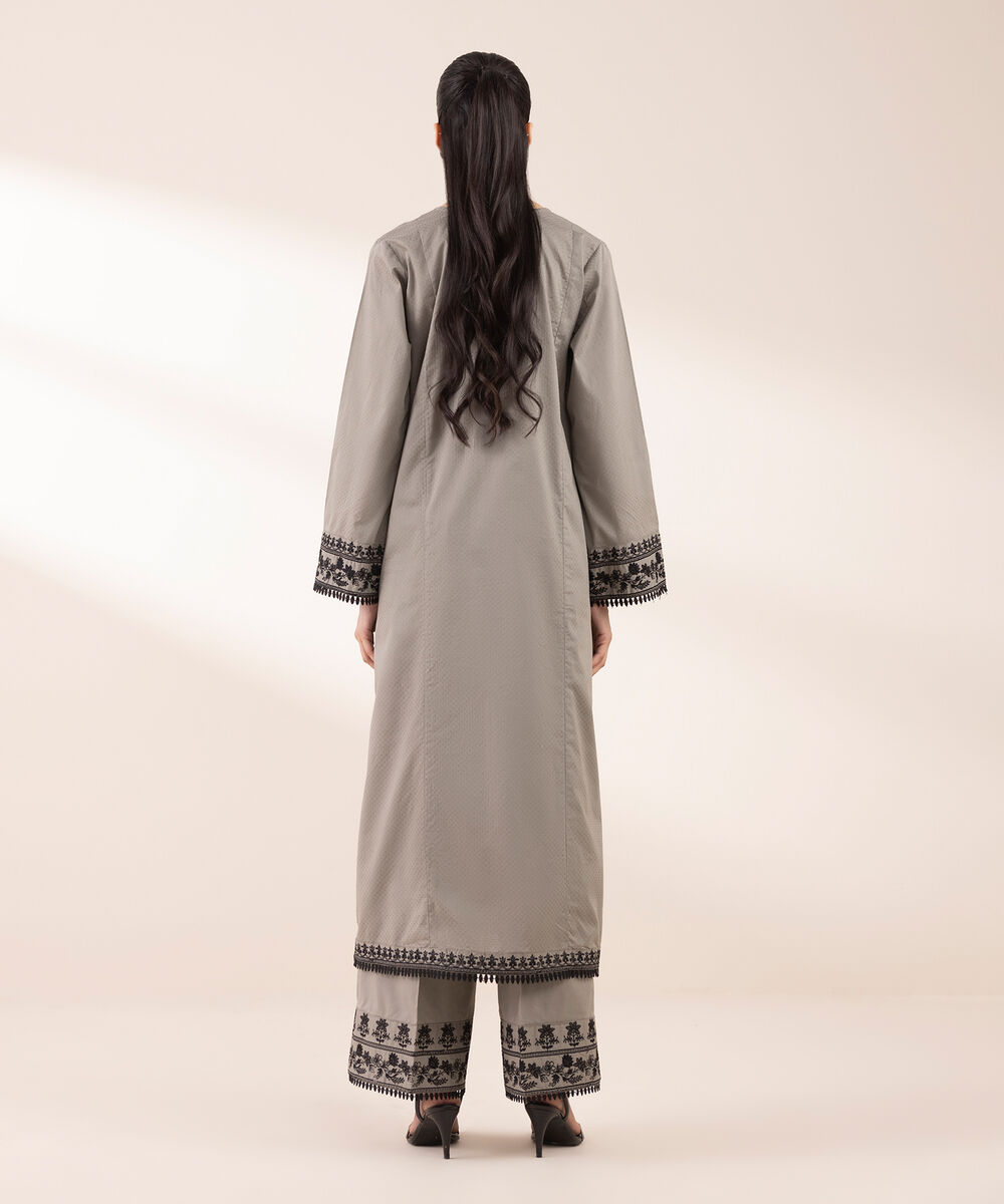 Women's RTW Dobby Grey Embroidered A-Line Shirt