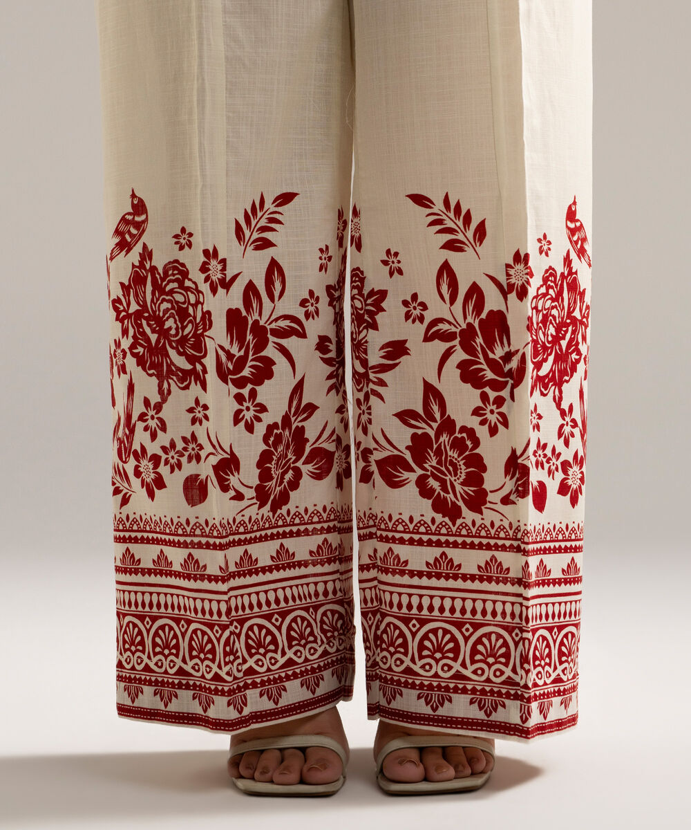 Women's RTW Cross Hatch Printed Cream White Culottes