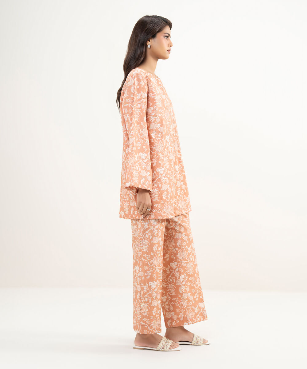 Women's RTW Seersucker Printed Orange Culottes