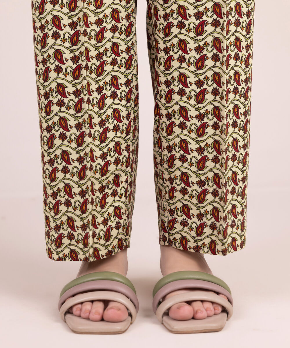 Women's RTW Arabic Dobby Printed Off White Straight Pants