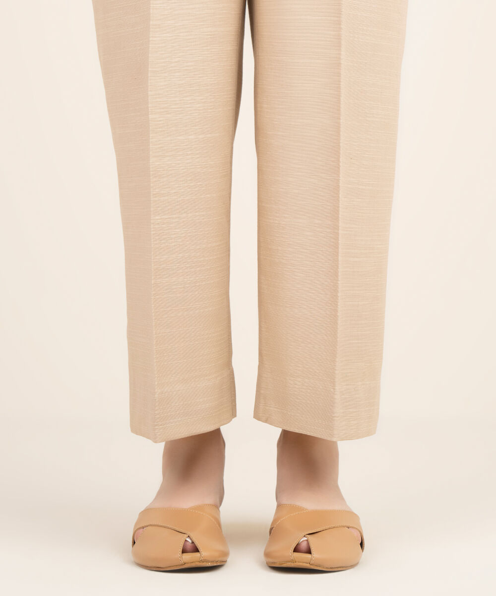 Women's Unstitched Khaddar Printed Beige Trousers Fabric