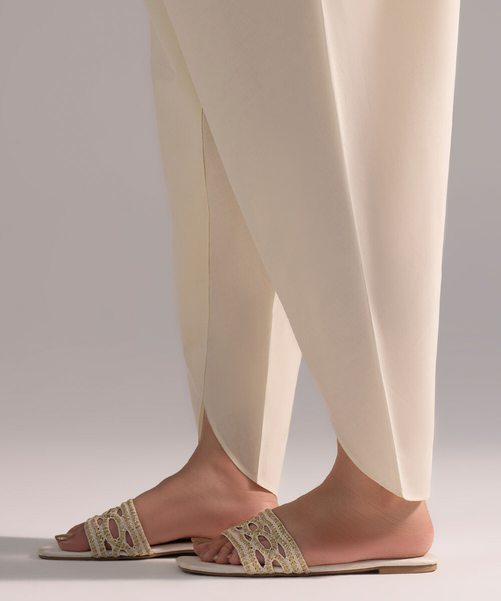 Women's RTW Cambric Solid Off White Skinny Shalwar