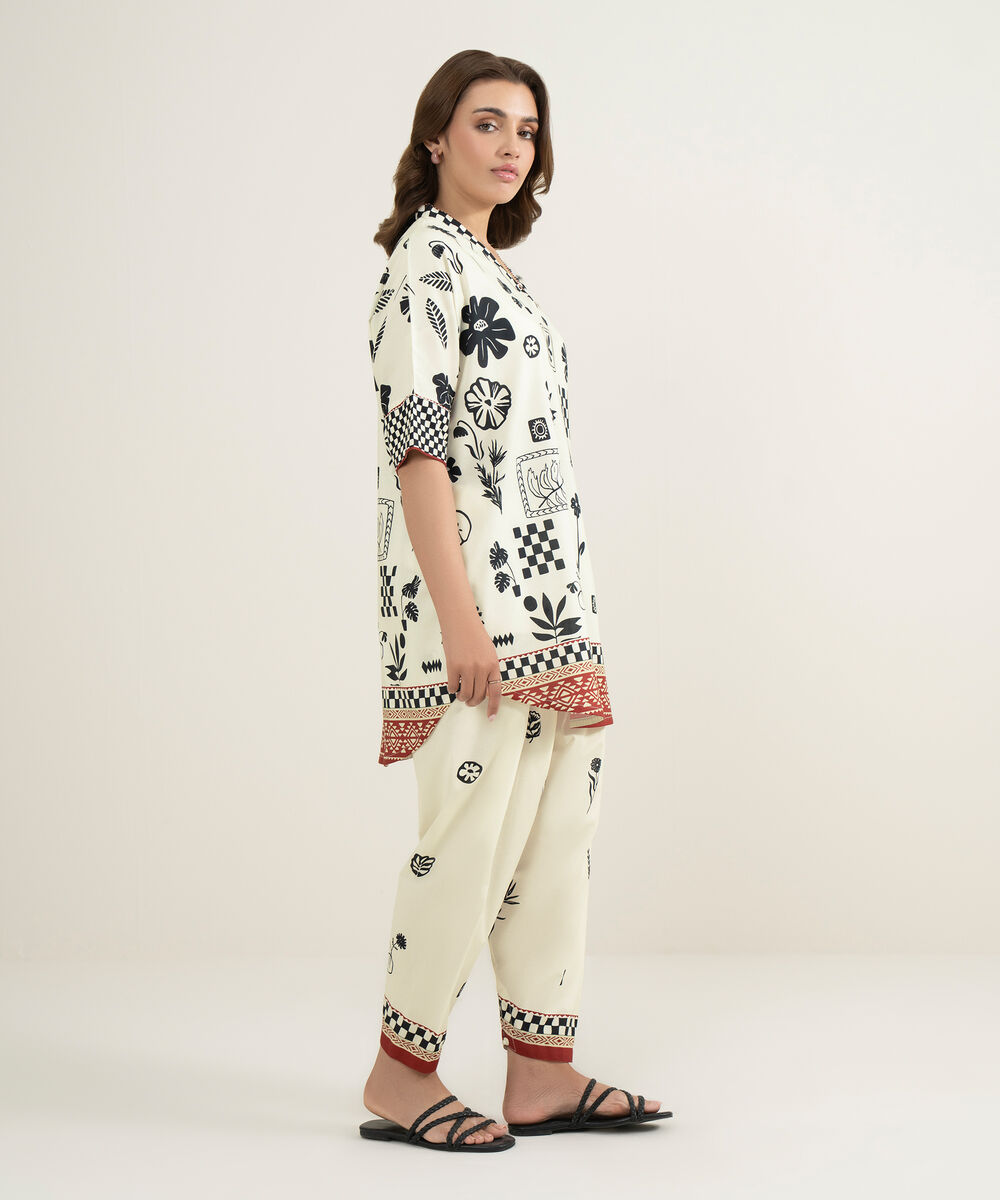 Women's RTW Cambric Printed Off White Shalwar