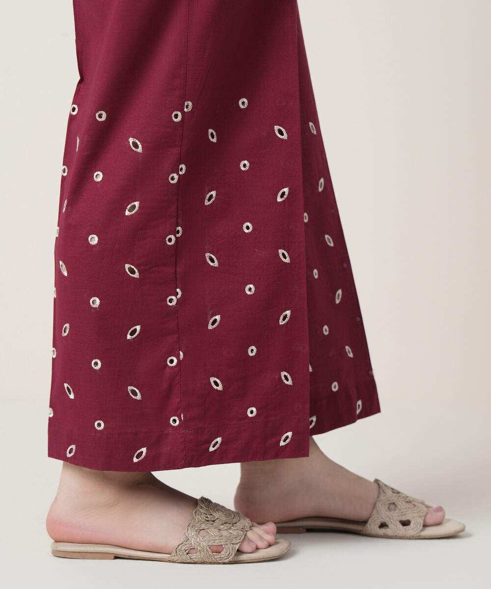 Women's RTW Cross Hatch Maroon Embroidered Trousers