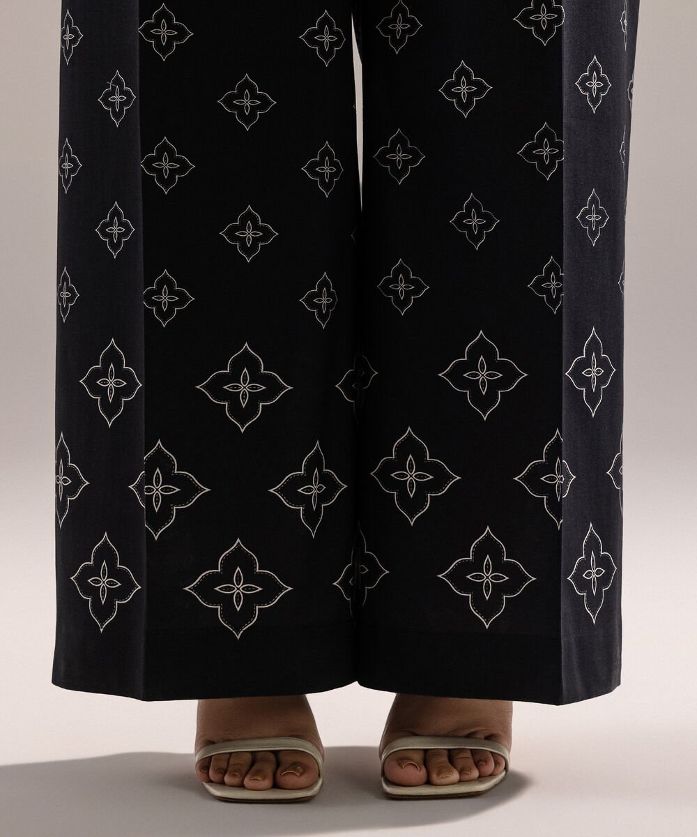 Women's RTW Cambric Printed Black Flared Pants