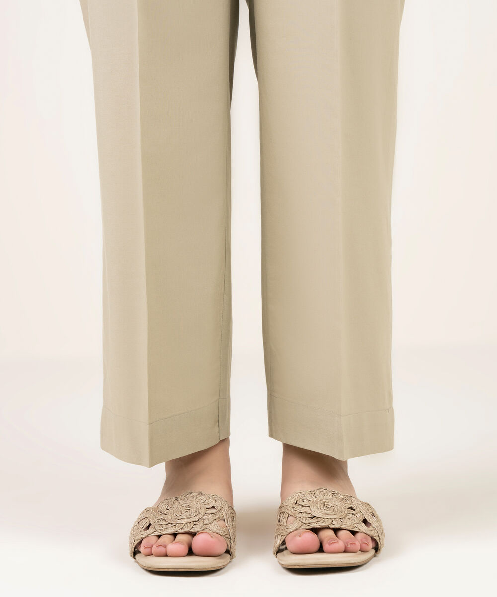 Women's RTW Cotton Viscose Solid Grey Straight Pants