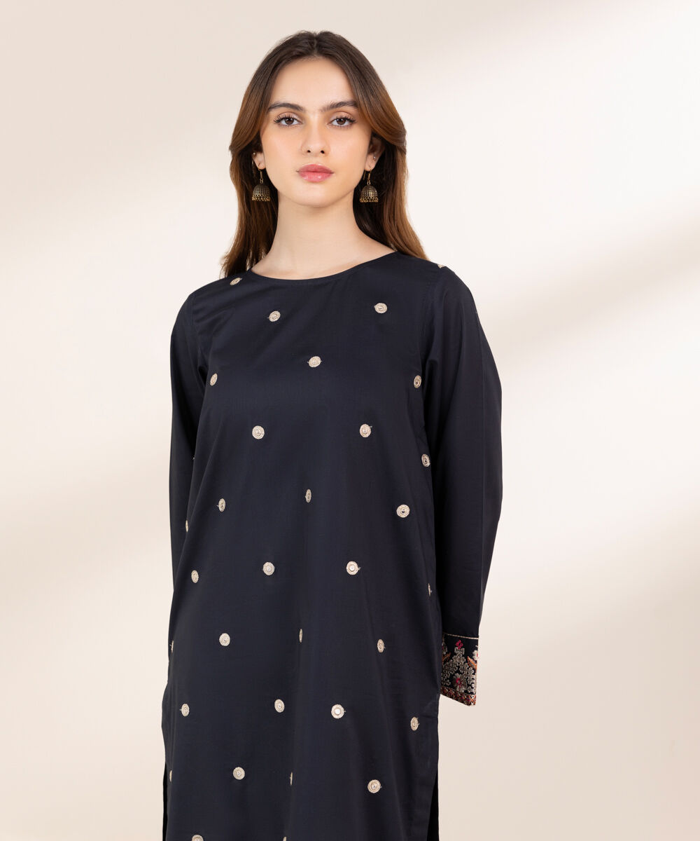 Women's Pret Cambric Red Embroidered Front Open Jacket