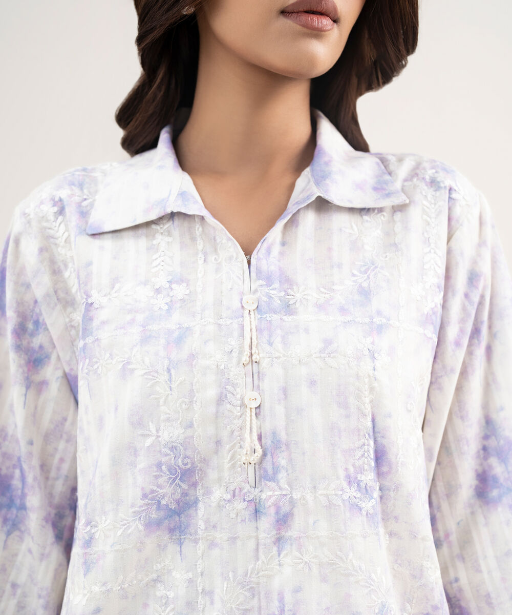 Women's RTW Leno Kara Embroidered Light Purple Straight Shirt
