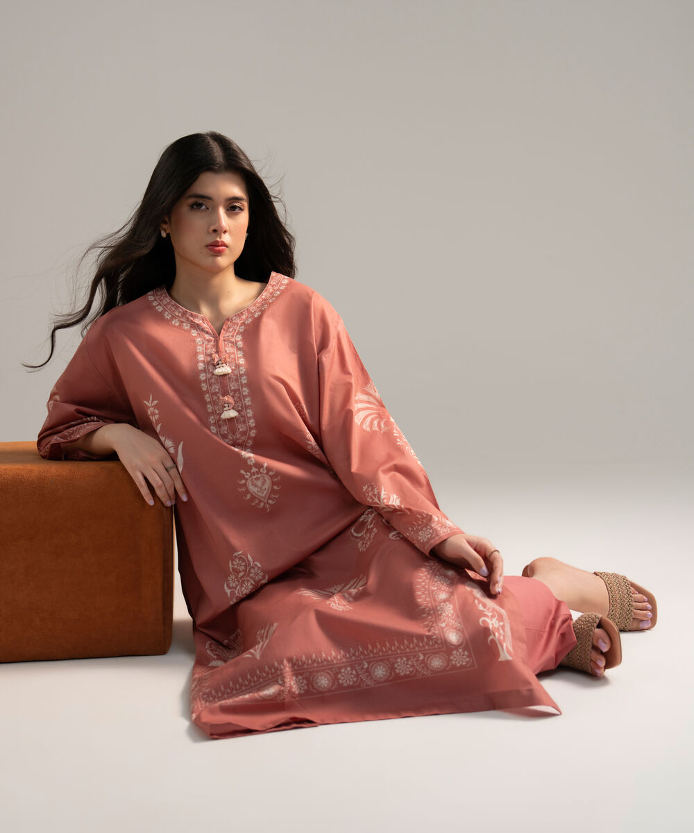 Women's RTW Lawn Printed Pink 3 Piece Suit