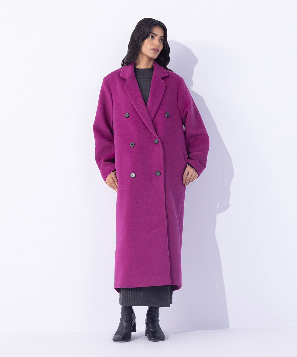 Woman - Purple Double Breasted Coat with Side Pockets