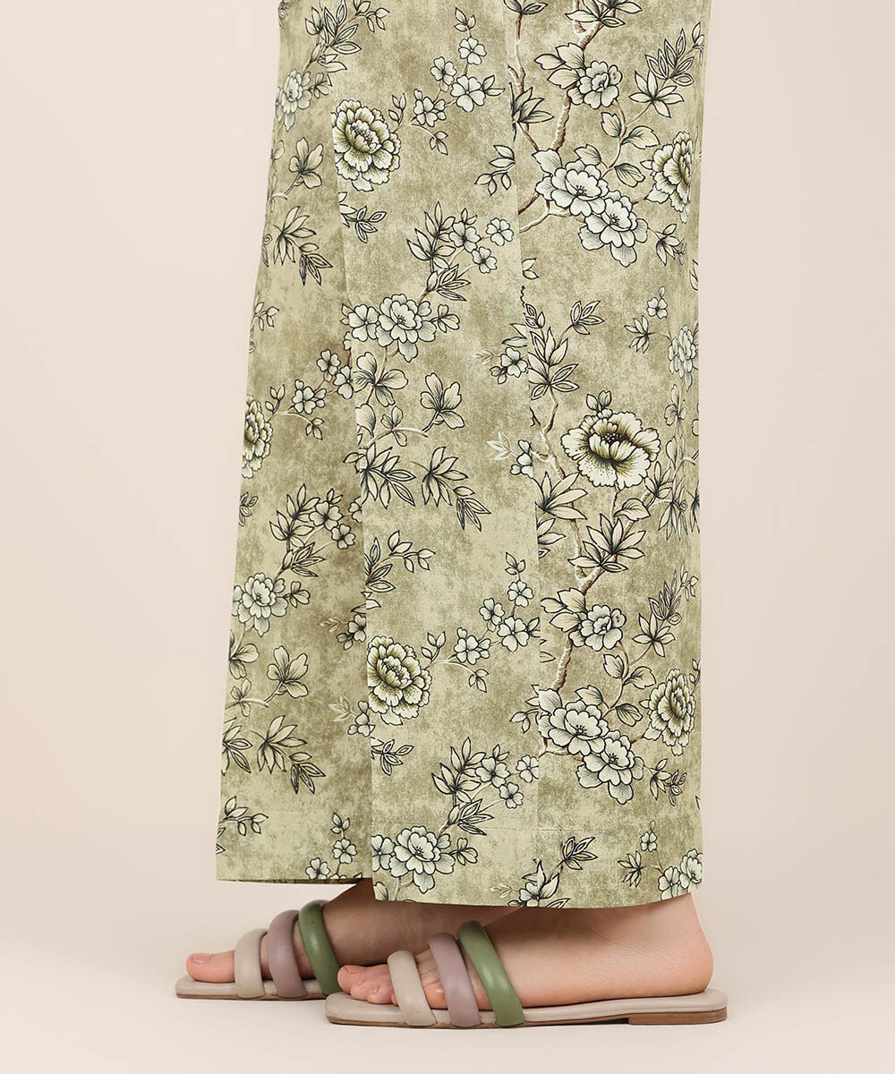 Women's RTW Cotton Viscose Beige Printed Straight Pants