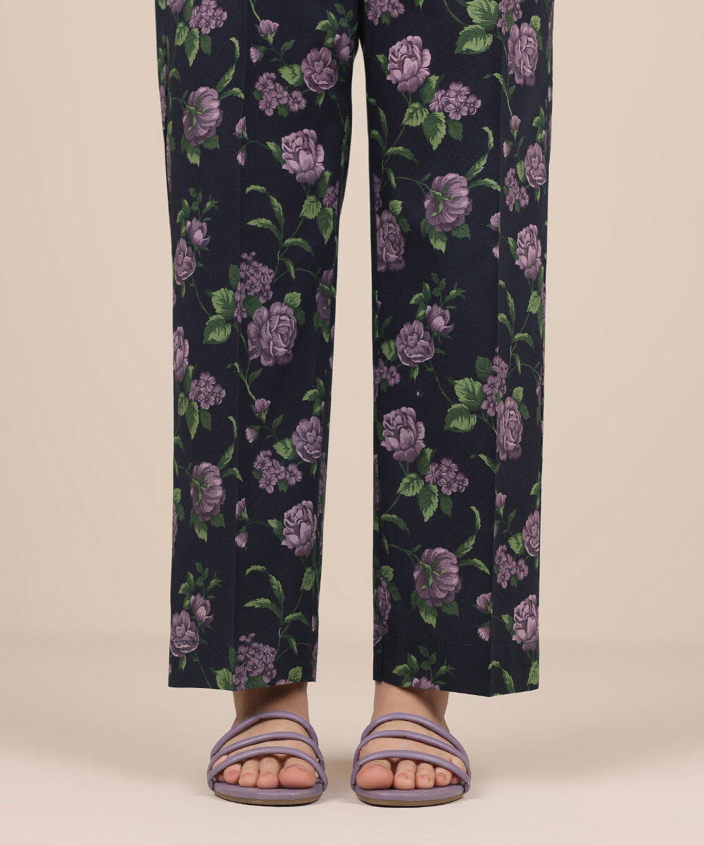 Women's RTW Cambric Purple Printed Straight Pants