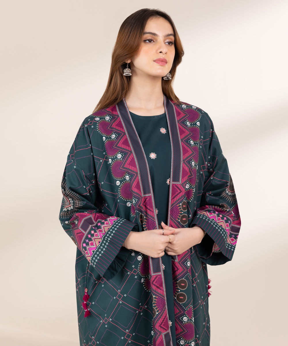 Women's Pret Cambric Green Embroidered A-Line Shirt