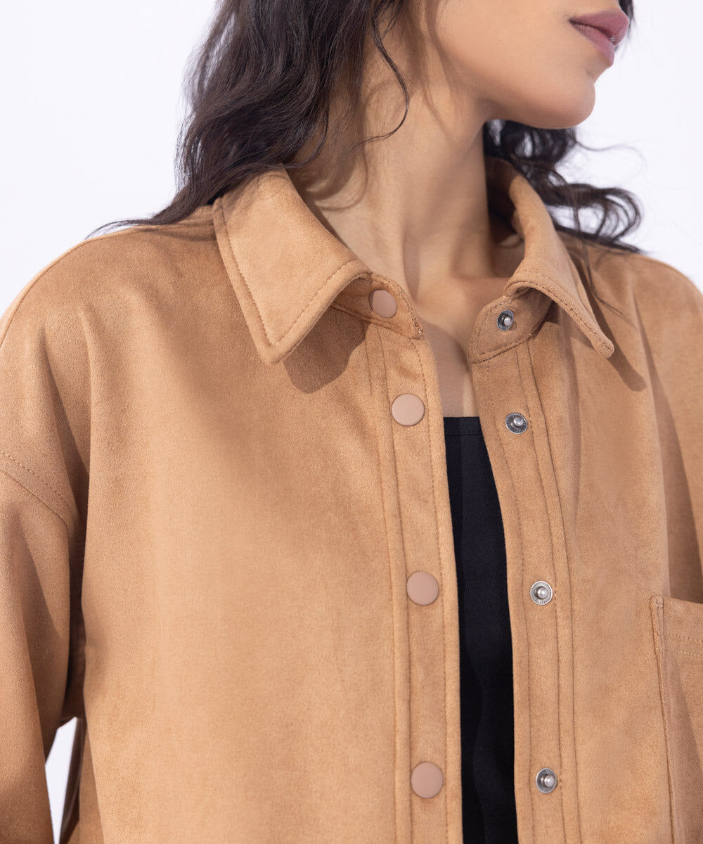 Woman - Brown Suede Cropped Jacket