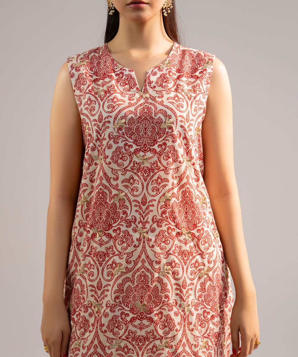 Women's RTW Zari Lawn Embroidered Off White Straight Shirt