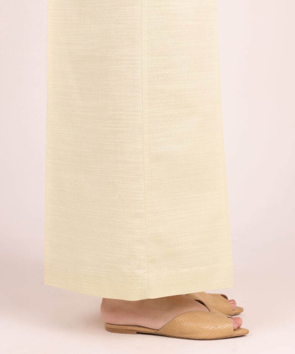 Women's RTW Khaddar Solid Off White Flared Pants